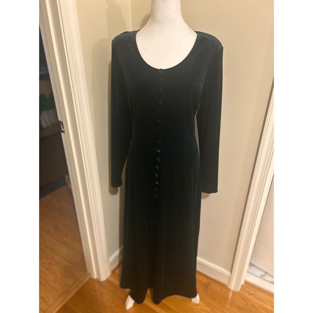 Vintage Velvet Button Front Whimsygoth Maxi Dress Renfest Dark Green Sz 6 glam